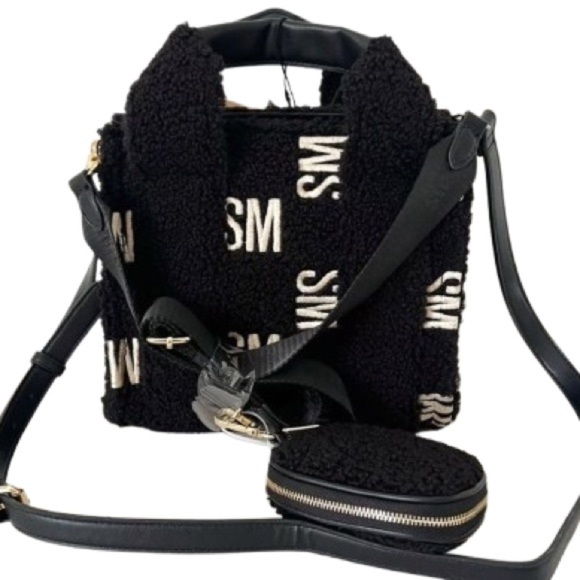 Steve Madden Embroidered Sherpa BWebber Satchel. Black. NWT Retail $88